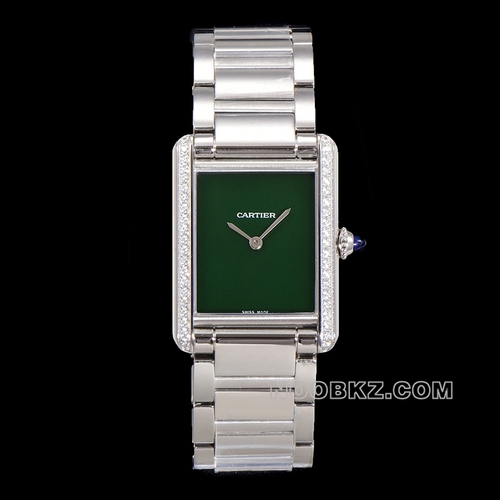 Cartier high-quality watch 5S factory TANK green dial with diamond steel belt