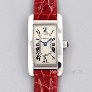 Cartier 5a watch 8848F factory tank silver dial red strap